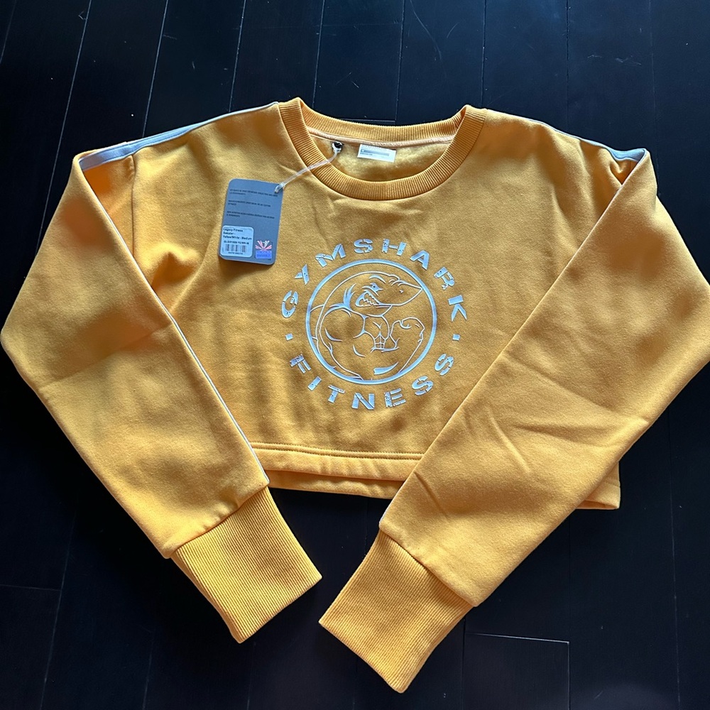Yellow Gymshark Legacy Fitness cropped sweater, size medium, brand new w/ tags